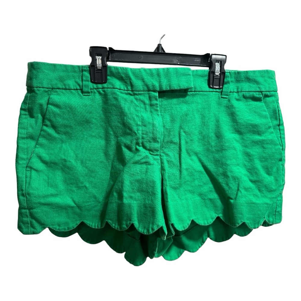 J Crew Linen Blend Scalloped Hem Shorts, Green, size 12